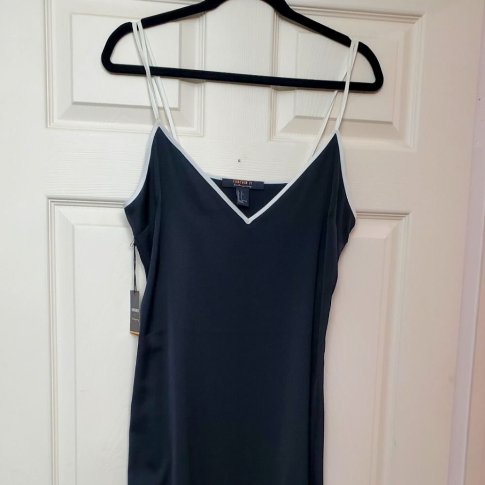 Forever 21 Black Satin Dress with Side Slit. Size large.